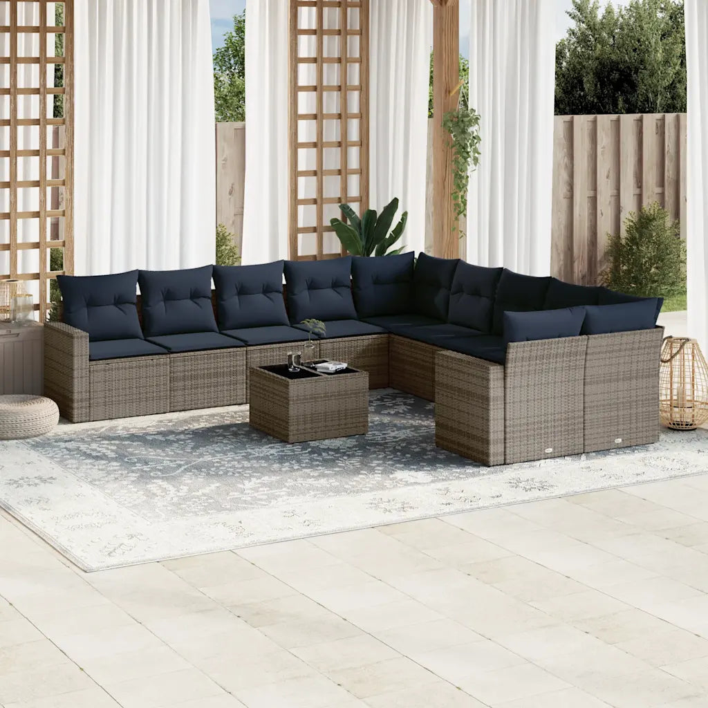 10-tlg. Garten-Sofagarnitur mit Kissen  Poly Rattan