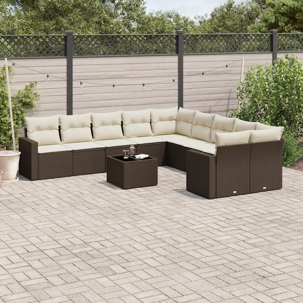 10-tlg. Garten-Sofagarnitur mit Kissen  Poly Rattan