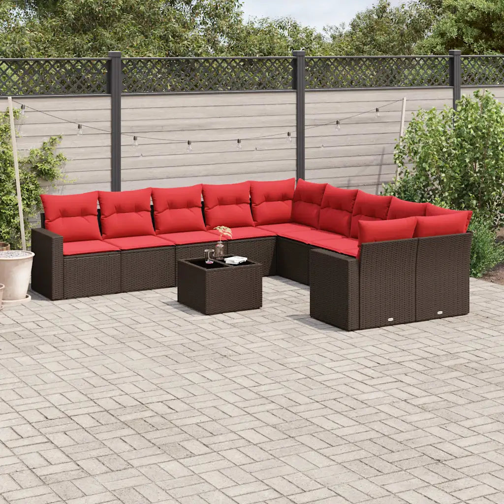 10-tlg. Garten-Sofagarnitur mit Kissen  Poly Rattan