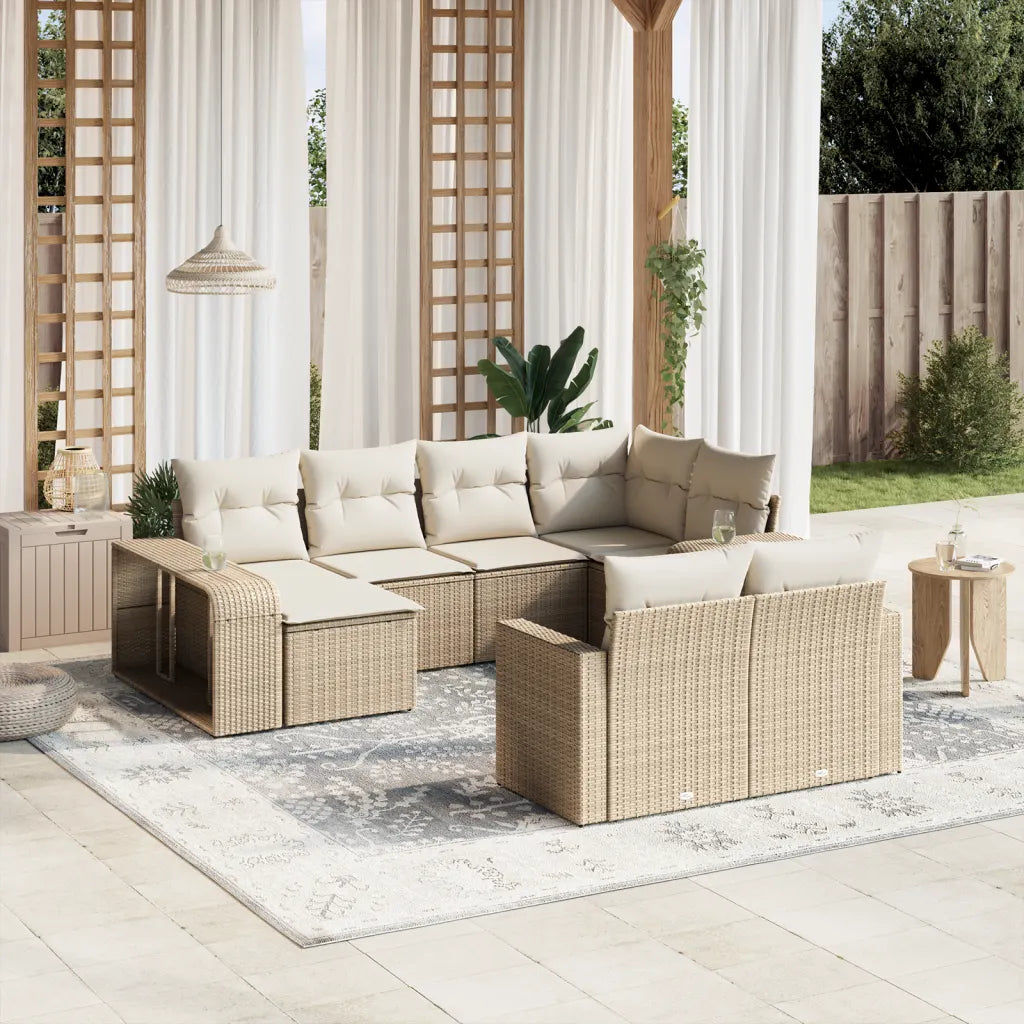 10-tlg. Garten-Sofagarnitur mit Kissen  Poly Rattan