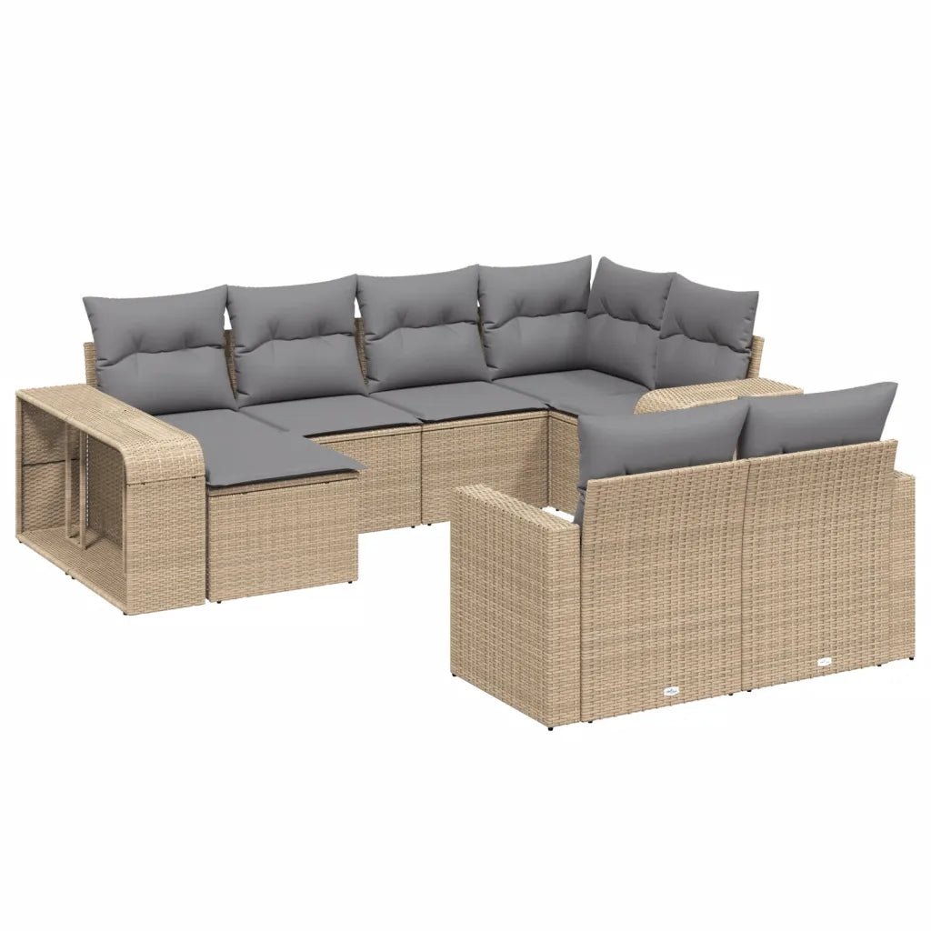 10-tlg. Garten-Sofagarnitur mit Kissen  Poly Rattan