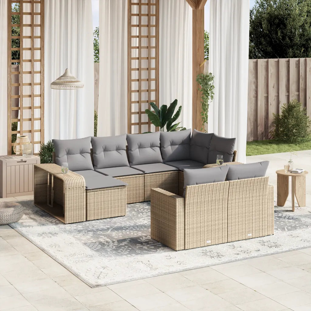 10-tlg. Garten-Sofagarnitur mit Kissen  Poly Rattan