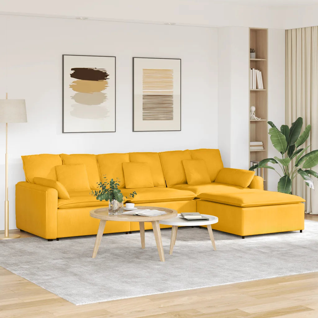 Modulares Sofa mit Fußhocker und Kissen Hellgelb