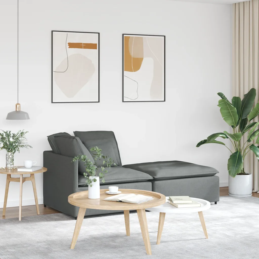 Modulares Sofa mit Fußhocker Kissen Stoff Hellgelb
