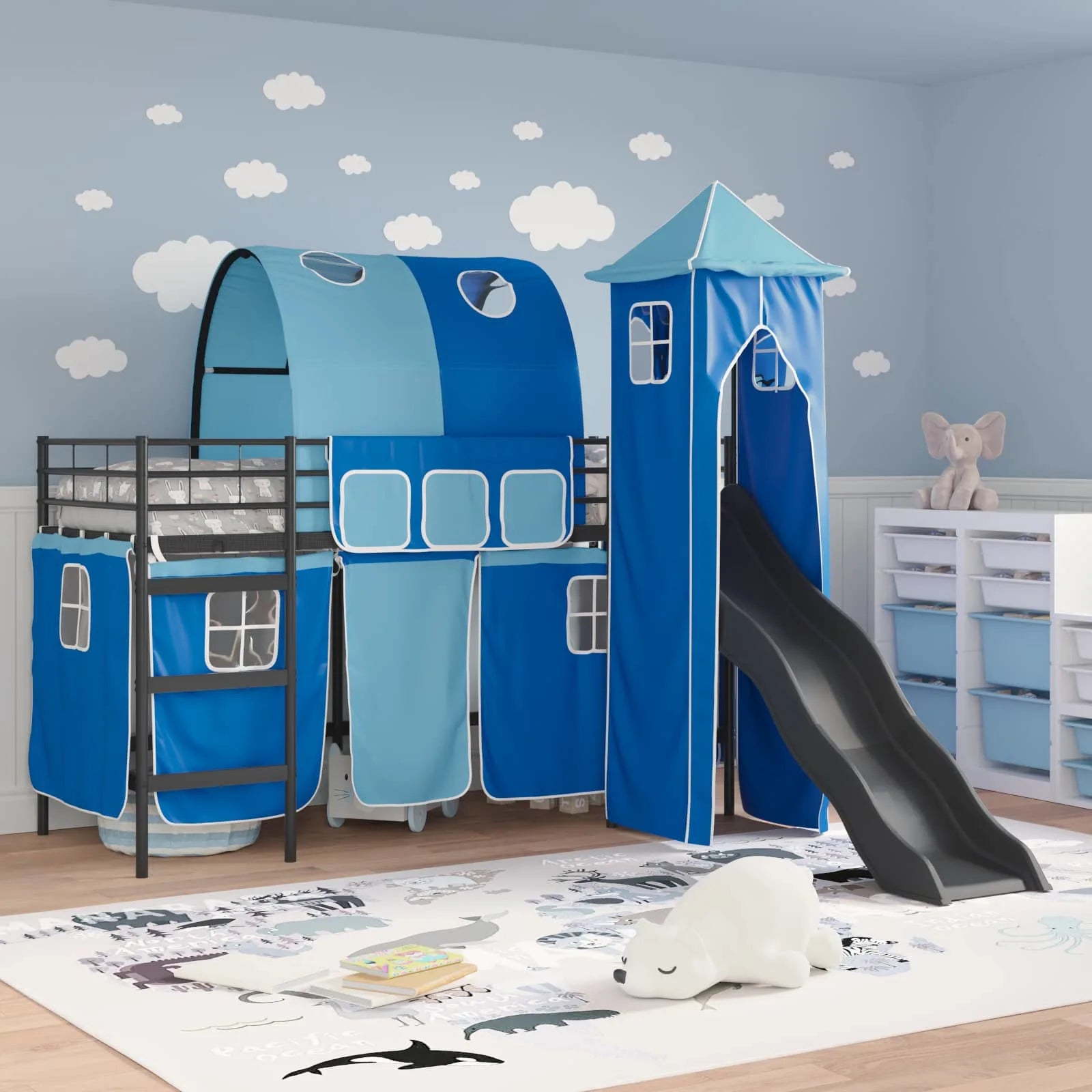 Kinderloftbett  und Blau  Metall
